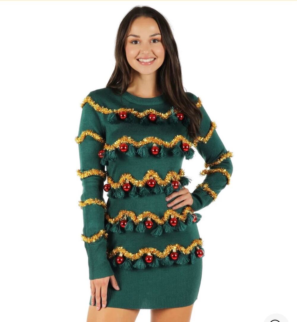 Tipsy Elves Christmas Tree Sweater Dress NEW Women’s XS Tinsel Ornament